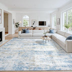 Area Rug 10x14 Living Room Rug Washable: No-Slip Abstract Soft Thin Large Blue by Oriannal
