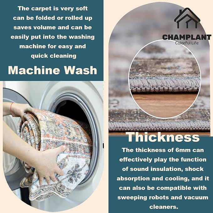 CHAMPLANT 3'x5' Deep Khaki Vintage Washable Thin Area Rug Traditional Floor - Image 4