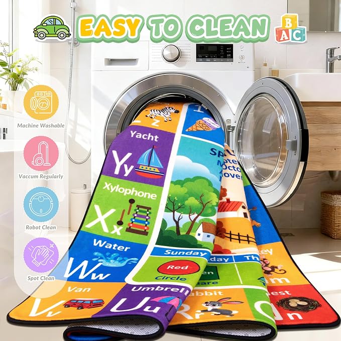 Kids Rug for Playroom, Educational Learning Play Mat, Soft Non-Slip Machine - Image 6