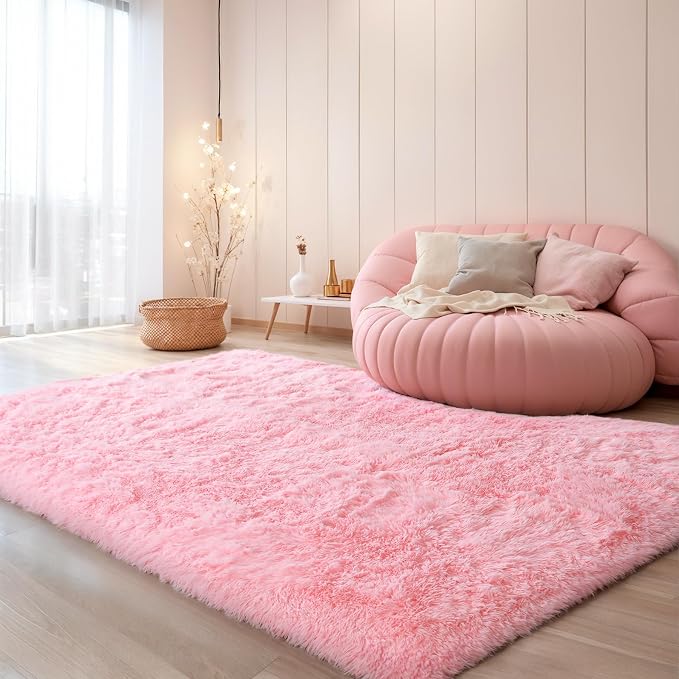 KICHOWUA Thick Area Rug 5x8 Pink Fluffy Fuzzy - Image 8