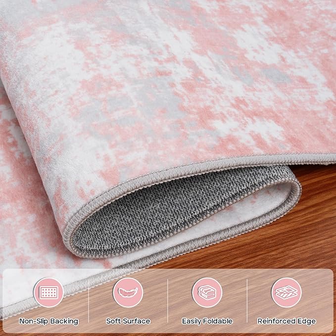 Pink Rug Carpet 5x7 Area Rugs for Bedroom Girls: Washable Modern Rug for Living - Image 4