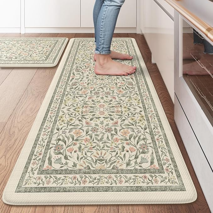 KIMODE Anti Fatigue Mats for Kitchen Floor 20"x47"+20"x32", Boho Farmhouse by StayinComfortCookwithJoy