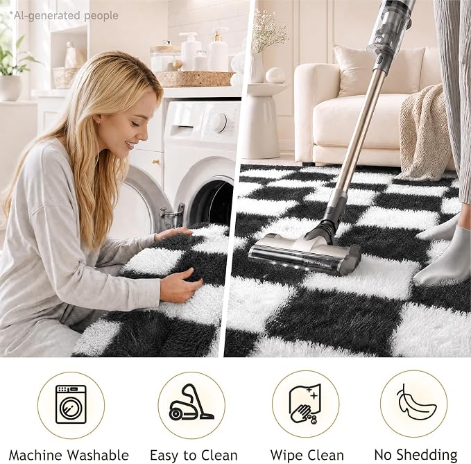 Ophanie Checkered Black & White Rug - Image 5
