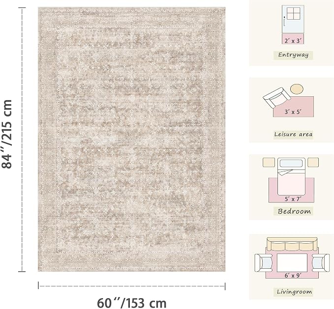 Latte&Fog 8x10 Area Rugs for Living Room, Washable Beige Rugs for Bedroom - Image 2