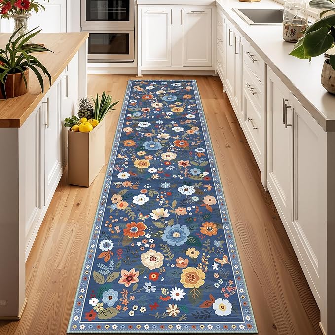 RELEANY Floral 2x8 Area Rugs Washable Print Boho Cute Carpet Non Slip Flower by RELEANY