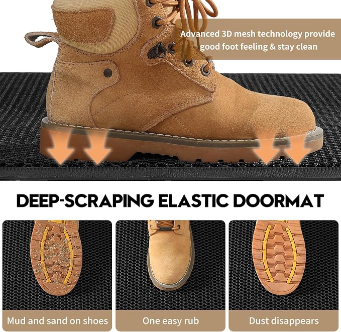 Front Door Mat, Heavy Duty Non-Slip Rubber Dirt Trapper, Quick-Dry Low-Profile - Image 2