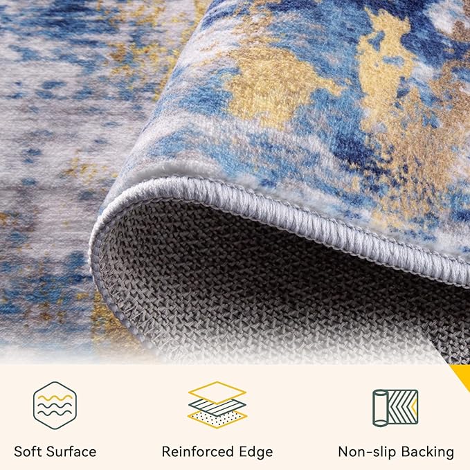 RELEANY Washable Area Rugs 4ft Non-Slip Modern Abstract Soft - Image 2