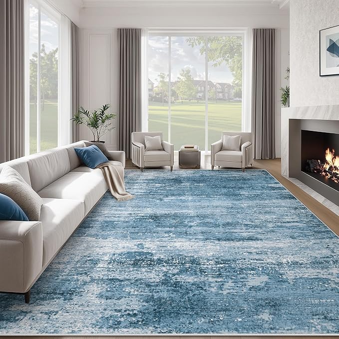 Washable Rug 9x12 Area Rugs for Living Room: Large Neutral Soft Rug Abstract by LOSBULAKE