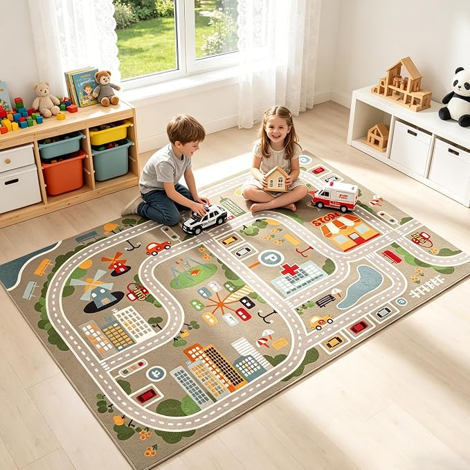 Kid Rug Carpet Playmat for Toy Cars and Train，Play Area Rug by IKITOT