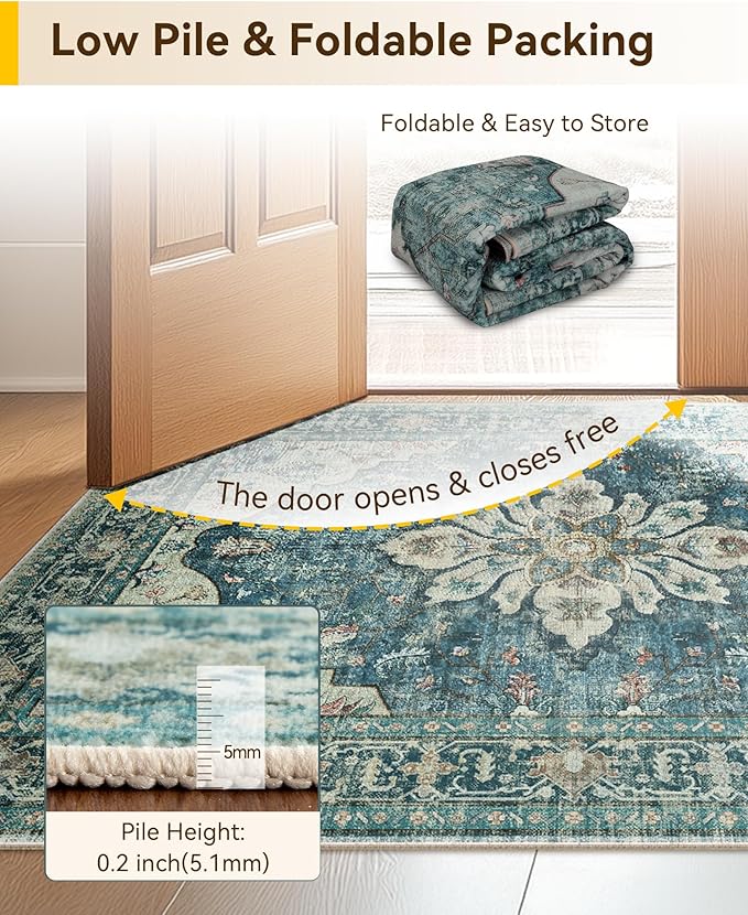 RELEANY Area Rugs Runner 3'x7' Washable Non-Slip, Floral Vintage Distress - Image 5