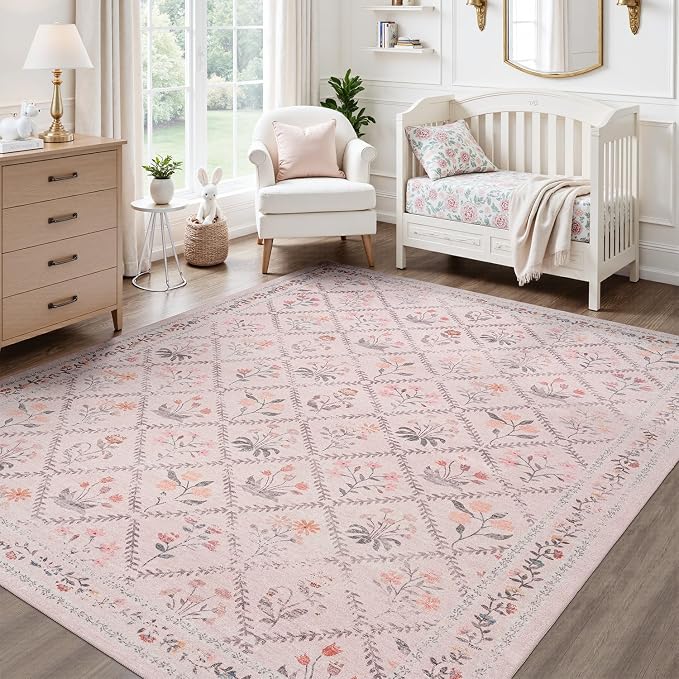 DCX Washable 8x10 Pink Floral Rug - Image 2