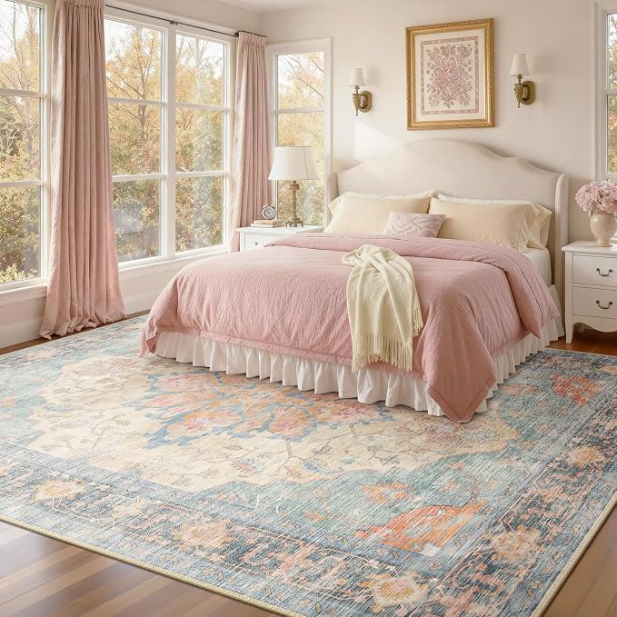 RELEANY Area Rugs Large 9'x12' Washable Non-Slip, Floral Vintage Distress - Image 2