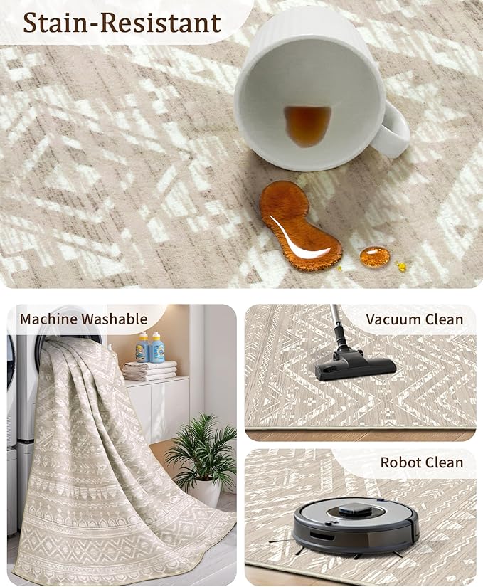 Miukiki 8x10 Area Rug for Living Room Moroccan Washable Rugs Non Slip Indoor - Image 4