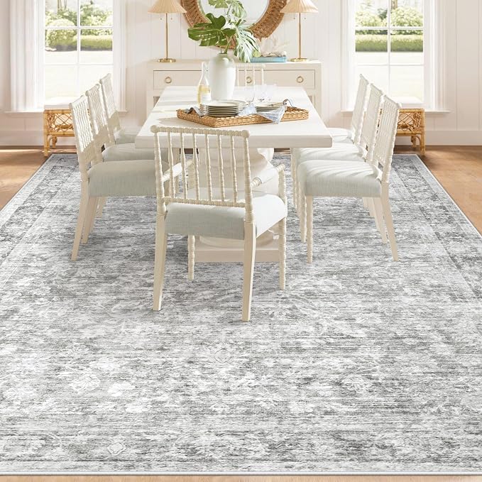 8x10 Area Rugs for Living Room: Washable Large Vintage Floral Rug Low Pile - Image 6
