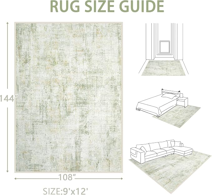 Area Rugs 9x12 Living Room: Washable Rug Modern Abstract Large Rugs Soft Non - Image 2