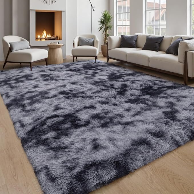 Grey Fluffy 8x10 Large Area Rugs by KICHOWUA