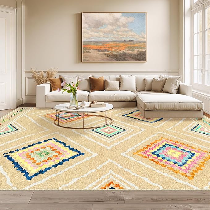 Area Rug 8x10 Rug Machine Washable Non-Slip Low Pile Print Pattern Western Rug by BESTSWEETIE