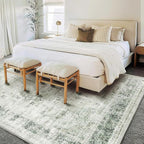 CHAMPLANT Washable Area Rug 10'x14' Floral Green Boho Design Non-Shedding Easy - Image 2