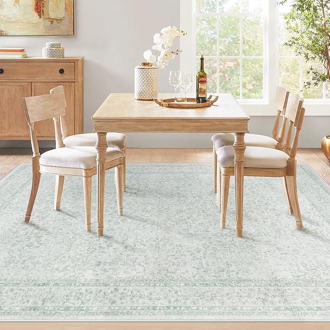 5x7 Area Rugs for Living Room: Washable Vintage Floral Rug Low Pile Non-Slip - Image 3