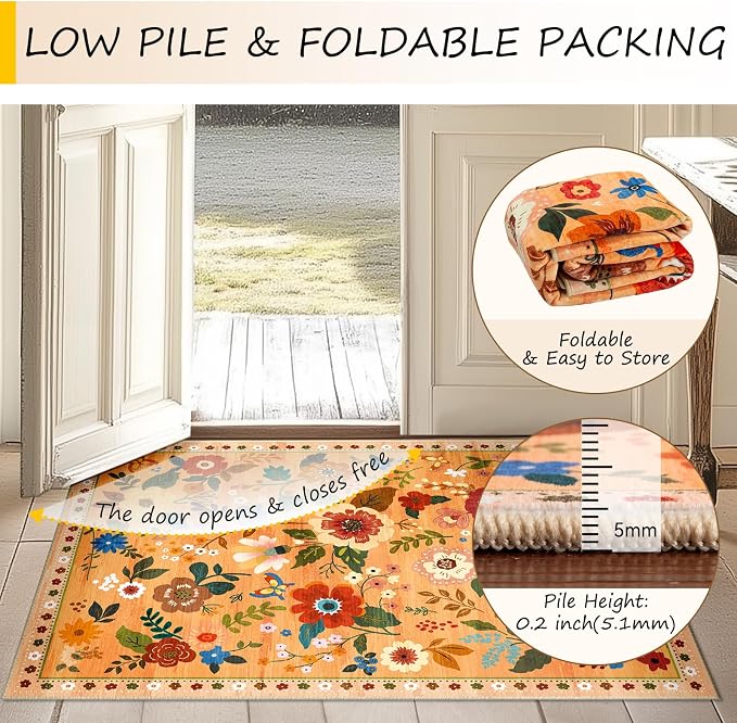 RELEANY Floral 4x6 Area Rugs Washable Print Boho Cute Carpet Non Slip Flower - Image 3
