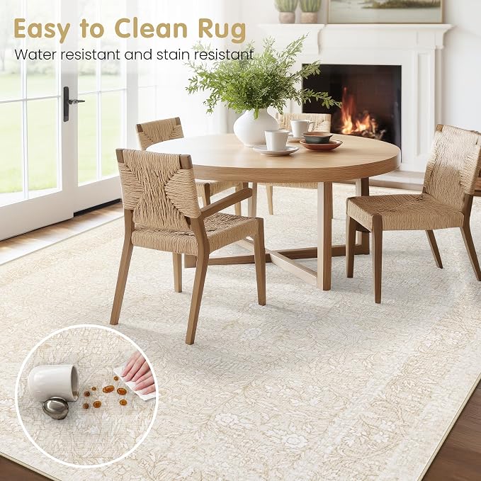 Washable Rug 9x12 Area Rugs: Vintage Floral Rugs - Image 8