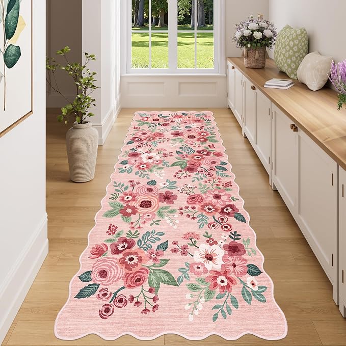 DUKINO 3x8 Washable Runner Rug, Soft Indoor Floral Non Slip Long Runner Rug by DUKINO