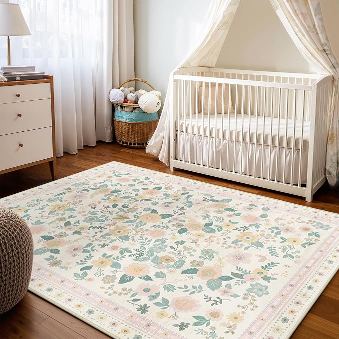 8x10 Area Rugs, Washable Floral Rug, Low Pile Non-Slip Carpet, Flower Rug - Image 8