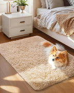 Ophanie Small Rug Washable Non Slip Throw Bedside Area Rugs, Fluffy Soft Beige by Ophanie