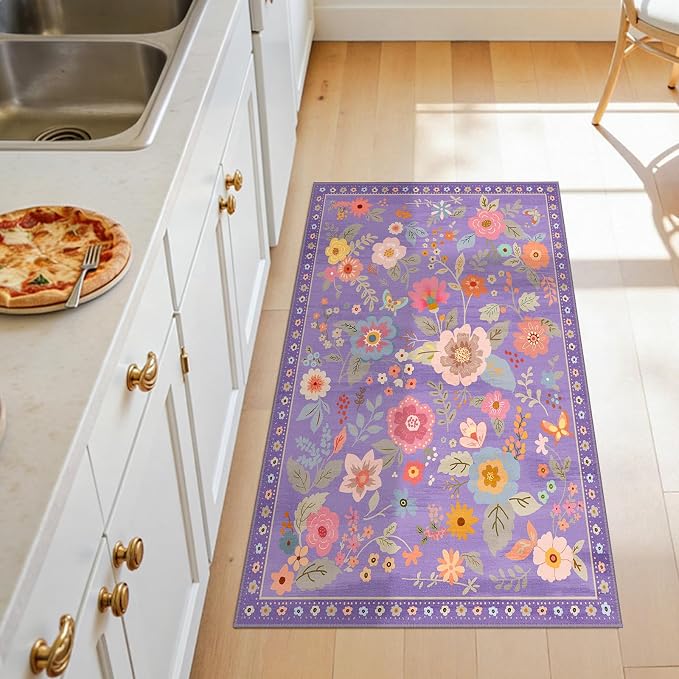 RELEANY Floral 2x4 Area Rugs Washable Print Boho Cute Carpet Non Slip Flower - Image 2
