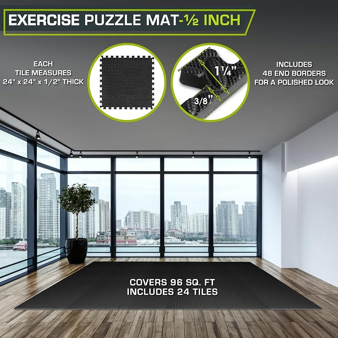 ProsourceFit Exercise Puzzle Mat 1/2-inch, EVA Interlocking Foam Floor Tiles - Image 2