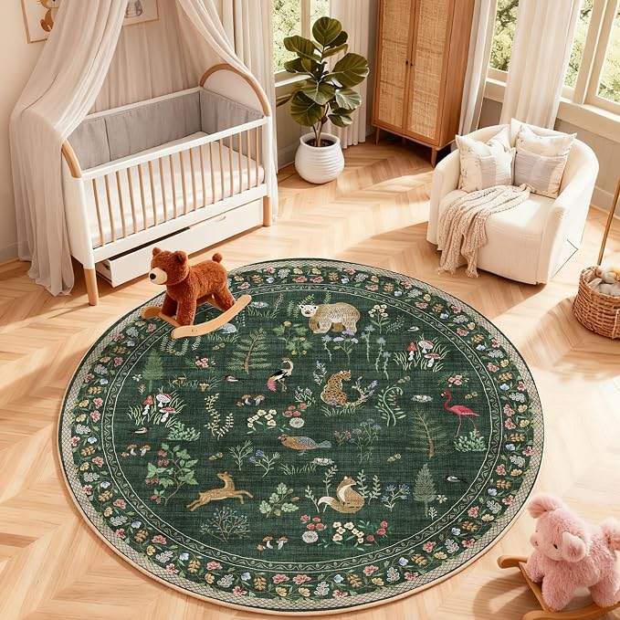 Washable Round Rugs for Bedroom 4ft: Living Room Rug Stain Resistant Non Slip - Image 5
