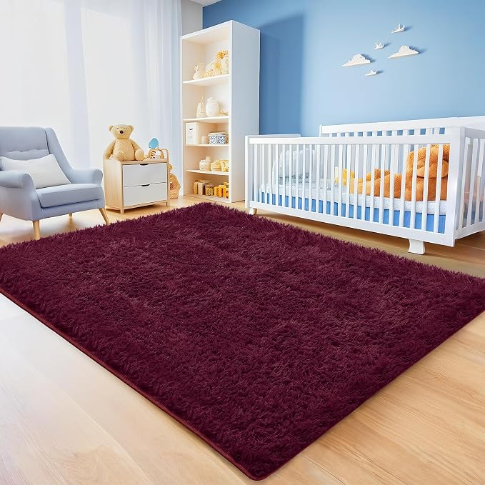 Burgundy Shag Area Rug for Bedroom, 4x6 Fluffy Shaggy Rugs for Living Room Kids - Image 4