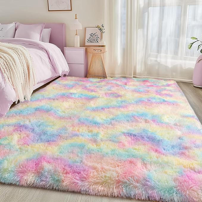 WISH TREE 8x10 Fluffy Rainbow Rug - Image 7