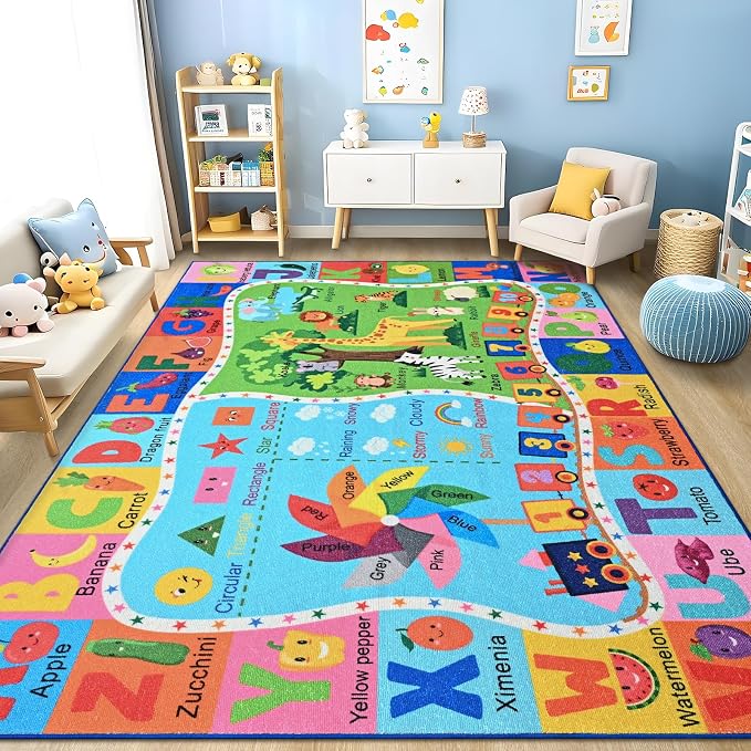 Kids Rug for Playroom, 4x6 ABC Educational Carpet for Classroom, Fun Alphabet - Image 3