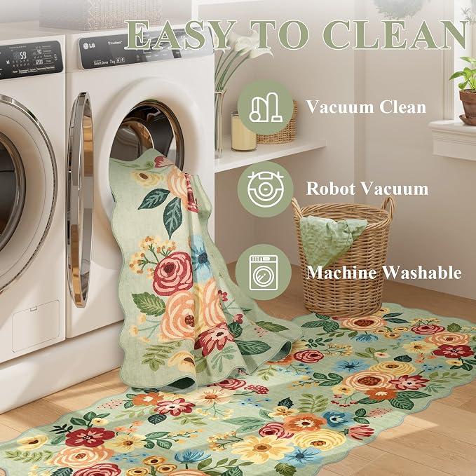 DUKINO 3x8 Washable Runner Rug, Soft Indoor Floral Non Slip Long Runner Rug - Image 7