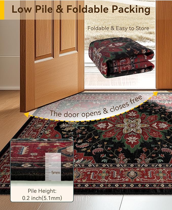 RELEANY Area Rugs Runner 2'x8' Washable Non-Slip, Floral Vintage Distress - Image 3