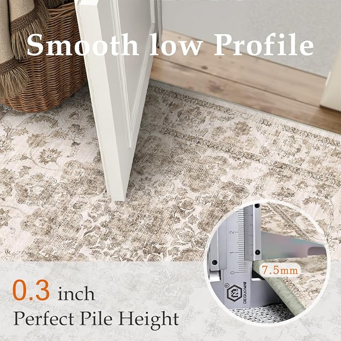 2x3 Washable Neutral Area Rug Brown Vintage Entryway Kitchen Carpet Non-Slip - Image 8