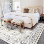CHAMPLANT Washable Area Rug 9'x12' Floral Blue Boho Design Non-Shedding Easy - Image 2