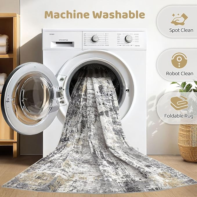 10x12 Area Rug Living Room: Washable Large Abstract Soft Stain Resistant Indoor - Image 2