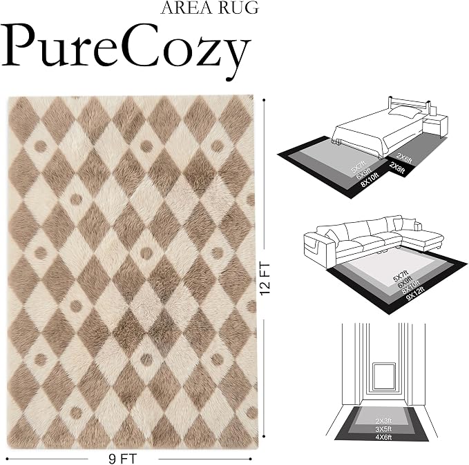 PureCozy Brown 9x12 Area Rug for Living Room Washable Non Slip Neutral Soft - Image 2