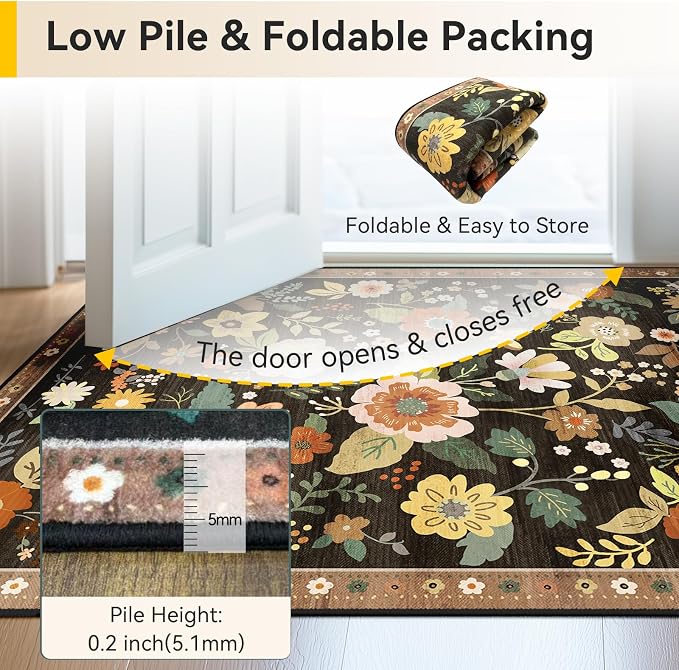 RELEANY Floral 9x12 Area Rugs Washable Print Boho Cute Carpet Non Slip Flower - Image 5
