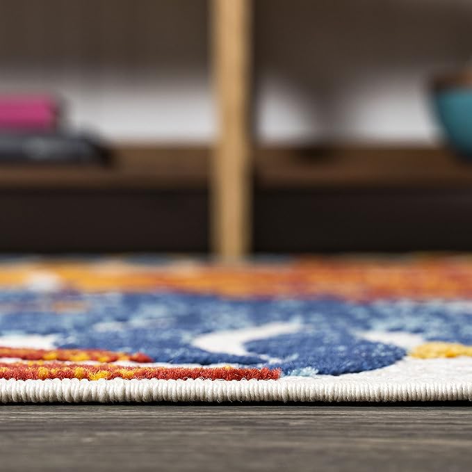 JONATHAN Y Tropics Palm Leaves Indoor Outdoor Round Area Rug 5 Ft Cream/Orange - Image 8