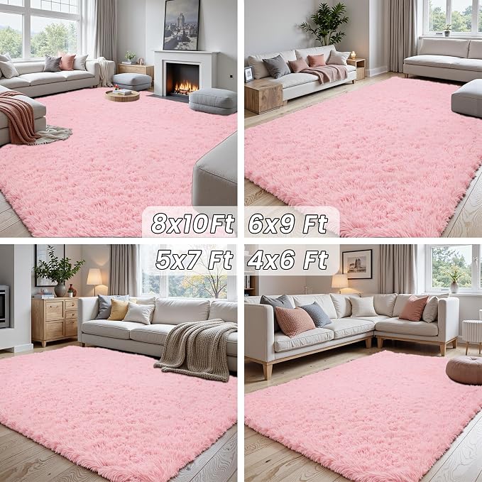 6x9 Area Rug for Living Room: Soft Fluffy Shag Pink Rugs for Bedroom, Non-Slip - Image 7