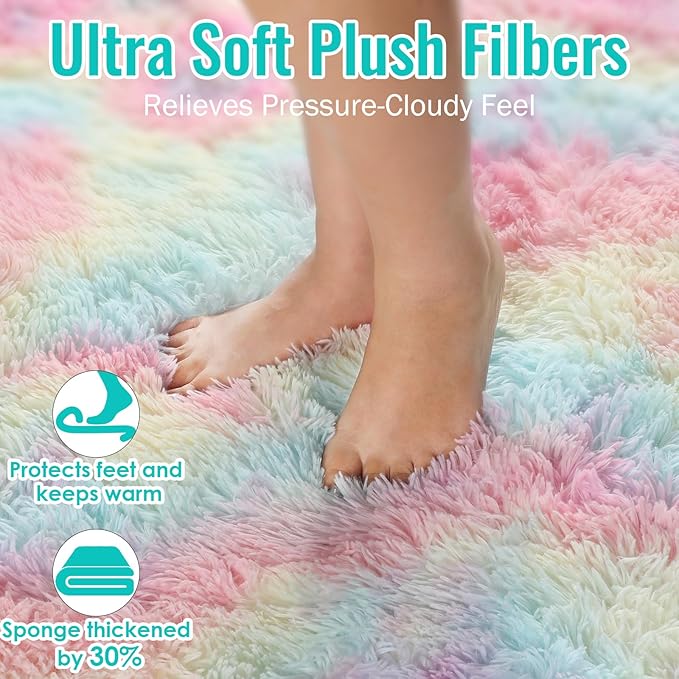 PAGISOFE 3x5 Fluffy Vibrant Rainbow Rug, Bedside Preppy Dorm Area Rug - Image 3