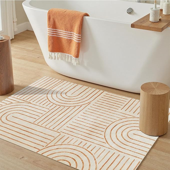 DCX Beige 2x3 Entryway Rug, Machine Washable, Soft Midcentury Modern Non Slip by DCXWashableRug