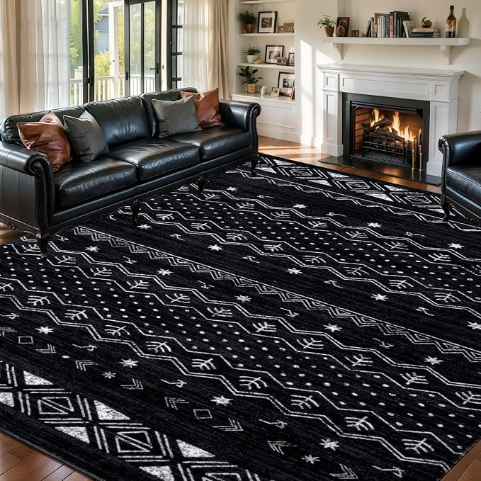 SERISSA 7x9 Area Rugs for Living Room, Washable Non-Slip Black and White Boho by SERISSAHomeDecorCollection