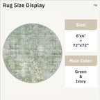 Soalmost 6x6 Green/Ivory Round Rug 6ft Living Room Circle Rug Vintage Round - Image 5