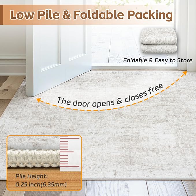 Area Rug 5x7 Living Room Rug Washable: No-Slip Abstract Soft Thin Large Light - Image 8