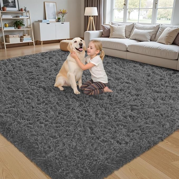 4x6 Area Rug for Living Room:Ultra Soft Fluffy Shag Dark Grey Rugs, Large Fuzzy - Image 3