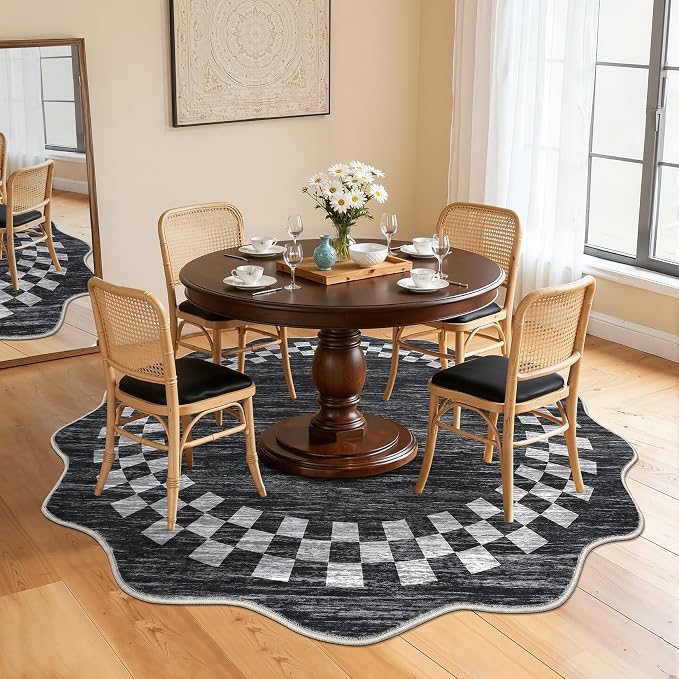 GarveeHome Scalloped Round Rug 4ft Modern Solid Color Circle Rugs Non Slip Low - Image 2